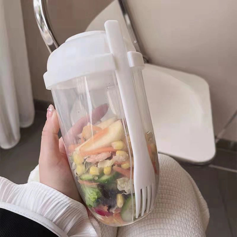 Bento food taper bowl set with fork and sauce cup lid for salads and yogurts