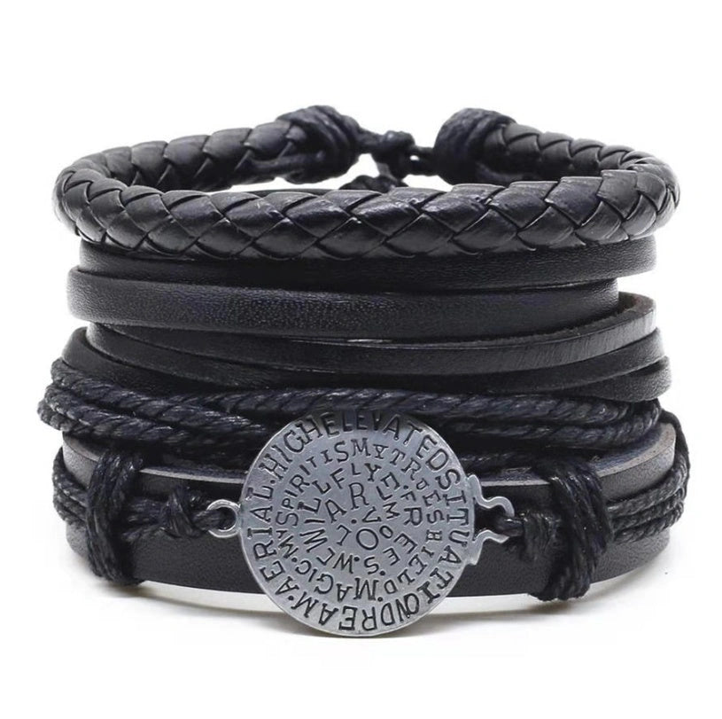 Men's Leather Vintage Braided Bracelet with Adjustable Closure