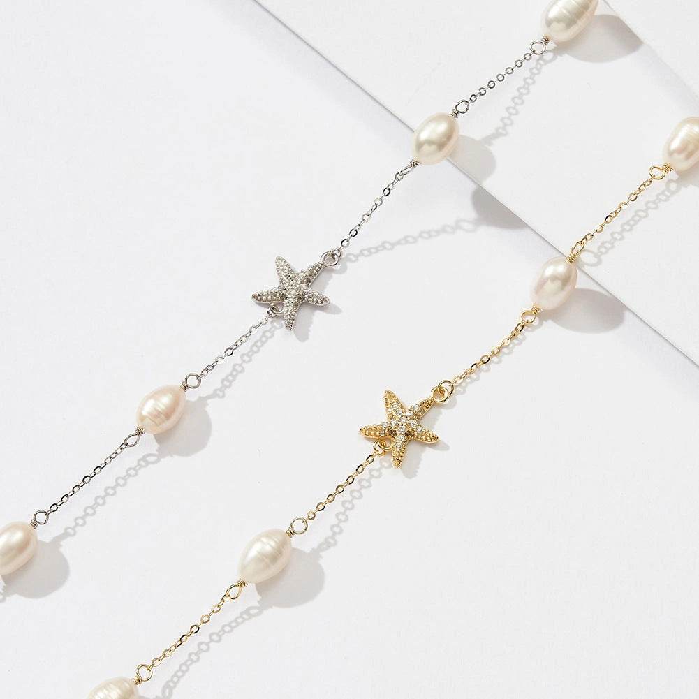 Sterling Silver Starfish Pearl Necklace for Women