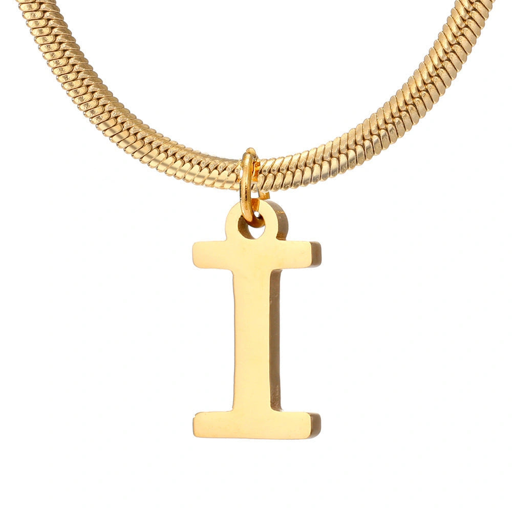 Minimalist A-Z Letter Pendant Necklace in Gold-Coloured Stainless Steel