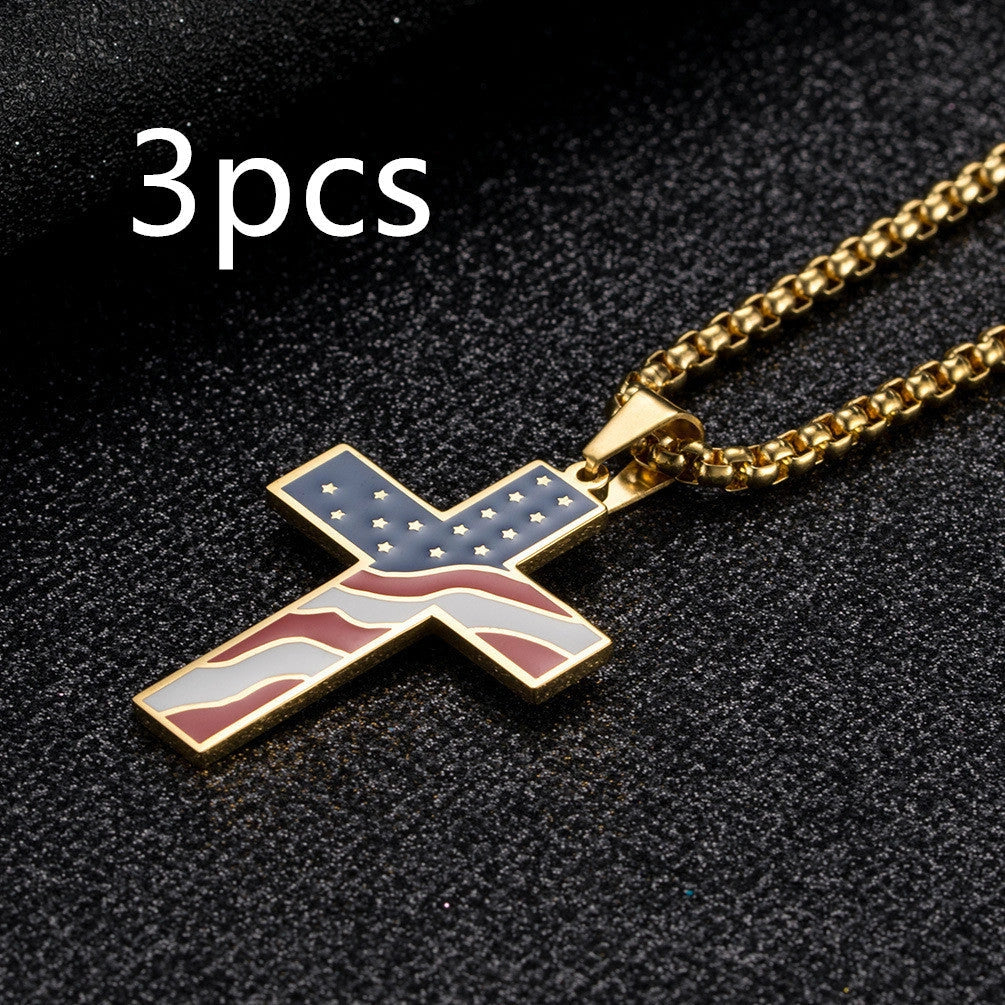 Stainless Steel Flag Cross Necklace for Men