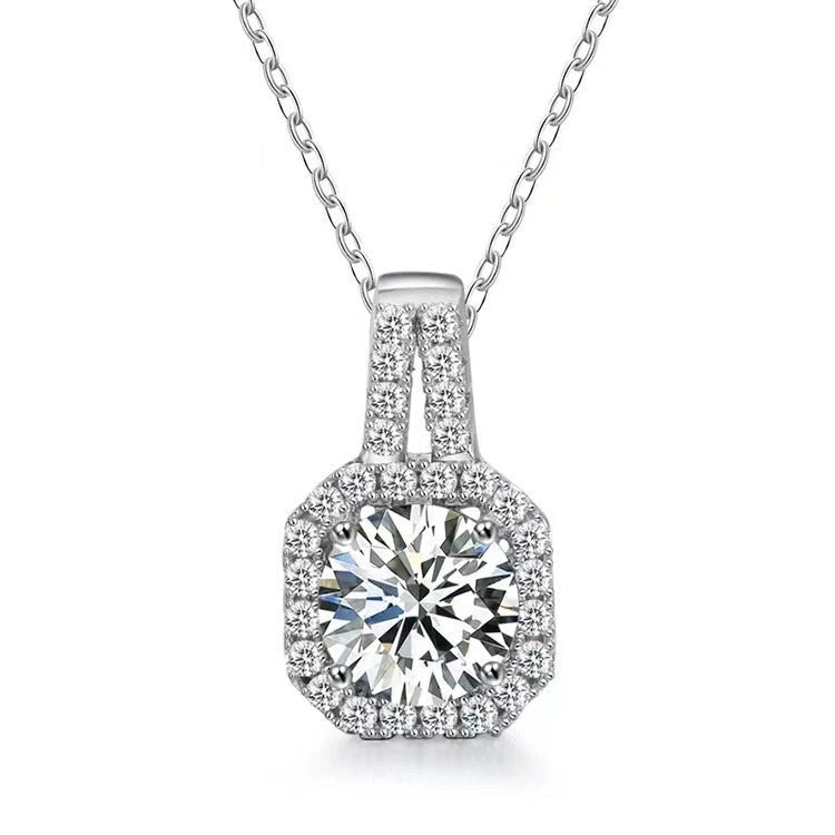 Moissanite S925 Sterling Silver Necklace for Women with Geometric Design