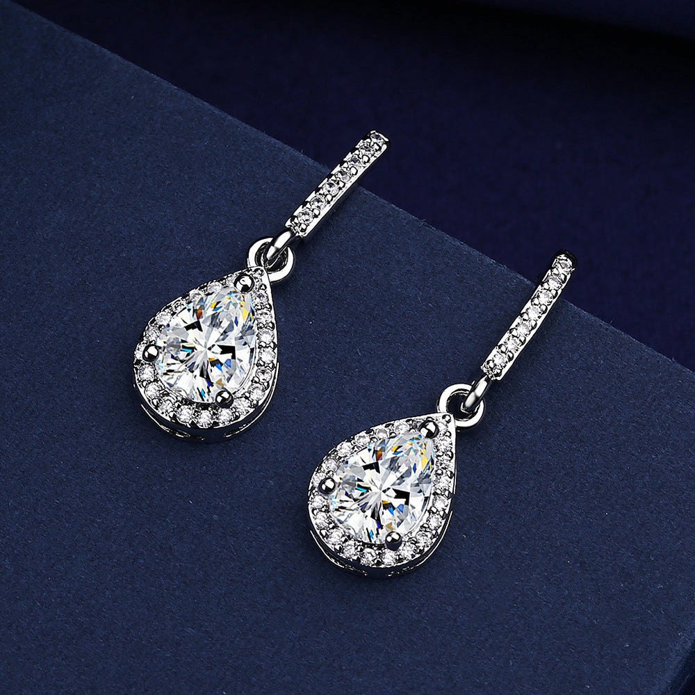 Drop Shape Ear Studs with Micro Inlaid Zircon for Women