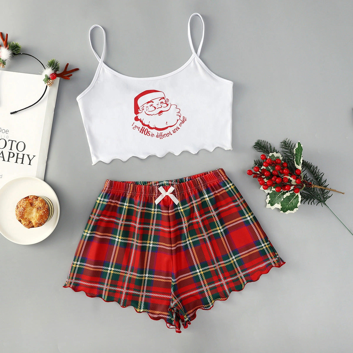 Christmas-themed thin milk silk pajamas set for women with European and American style