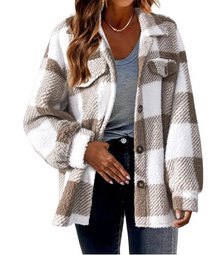 Lamb Fleece Jacket with Button Fastening in Multiple Colours