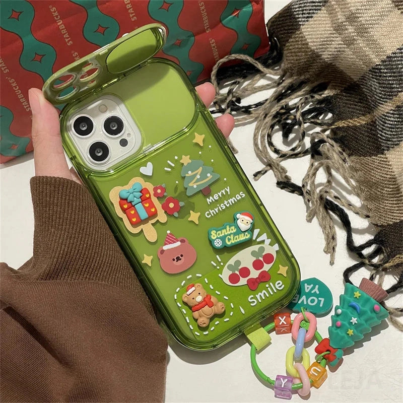 Christmas Santa Claus Elk Hat Pendant Flip Phone Case for iPhone Models