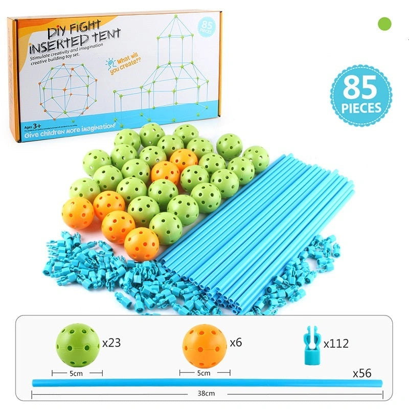 Kids DIY 3D Construction Fort Building Kit with Sticks and Balls