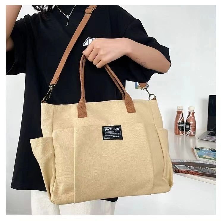 Spacious Canvas Shoulder Bag for Daily Commute