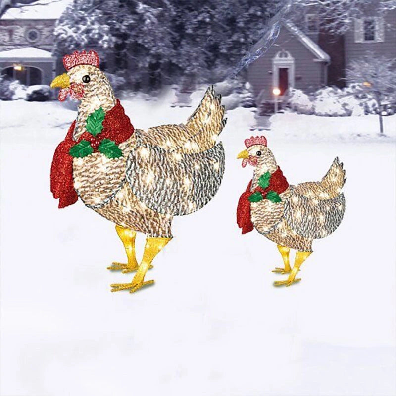 Decorated Christmas Lantern Chicken With Scarf Garden Ground Insert