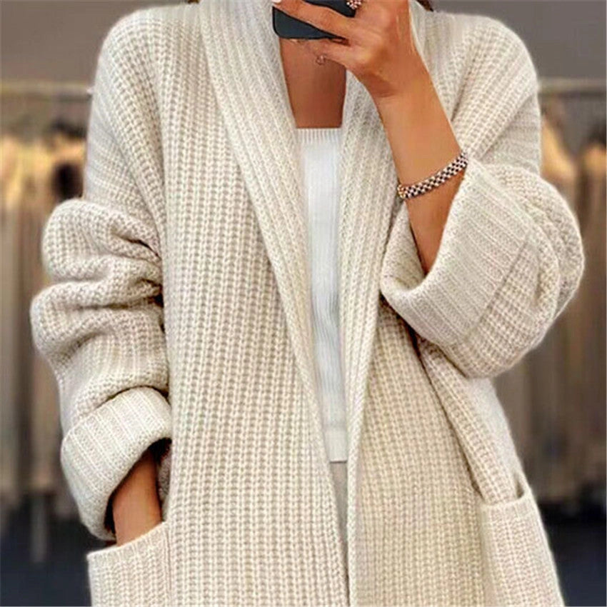Stylish Lapel Knitted Cardigan with Pockets for Women