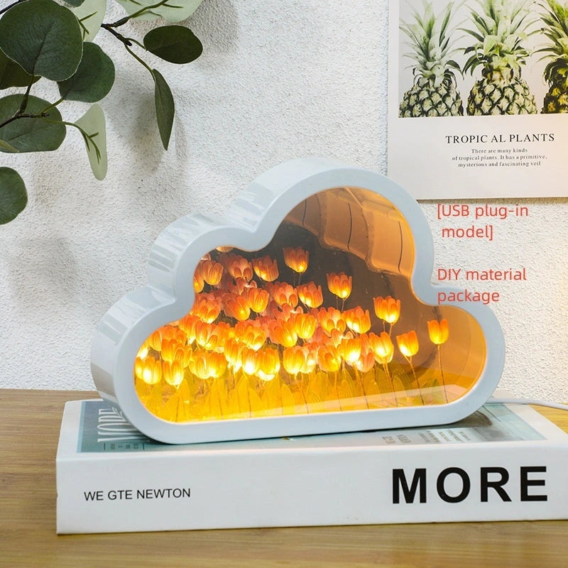 DIY Tulip Night Lamp with Decorative Mirrors and LED Table Lights