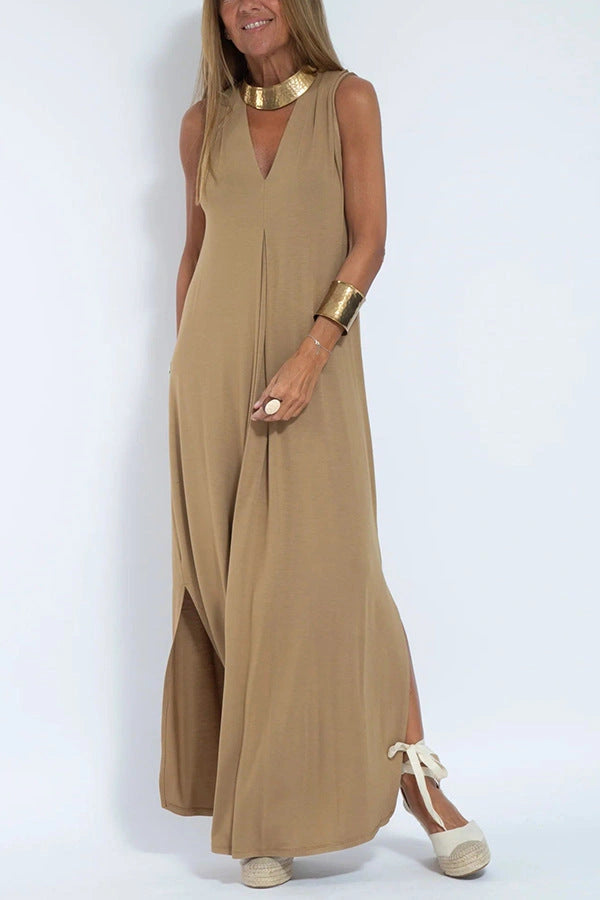 Stylish Women's V-neck Sleeveless Dress with Long Cardigan