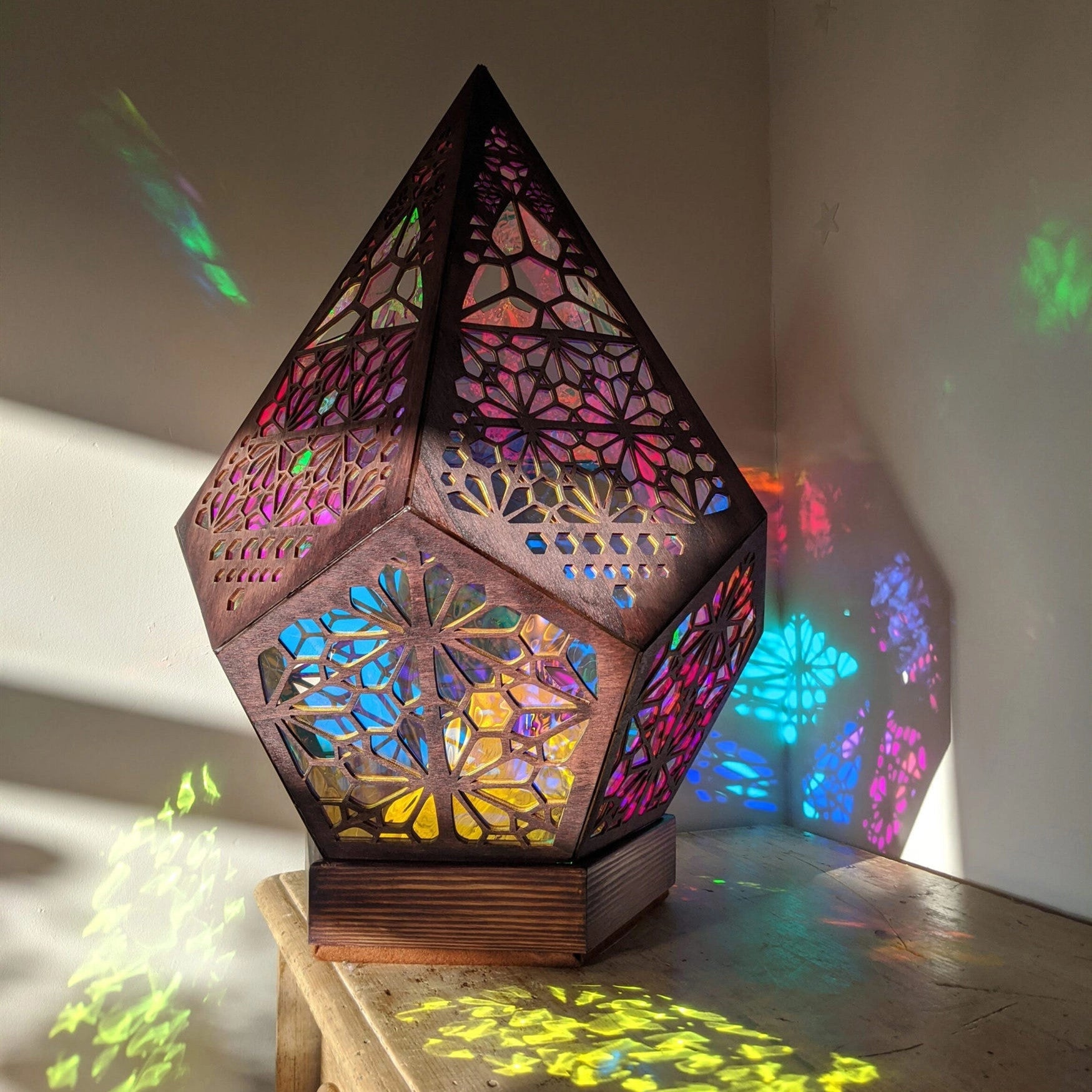 Bohemian Starry Sky Floor Lamp with Wooden Base for Ambient Lighting