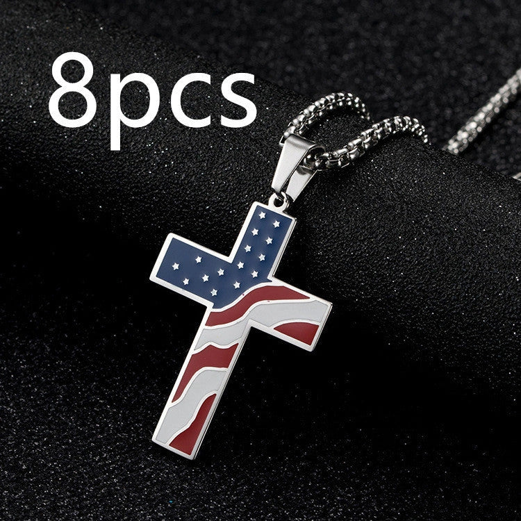 Stainless Steel Flag Cross Necklace for Men