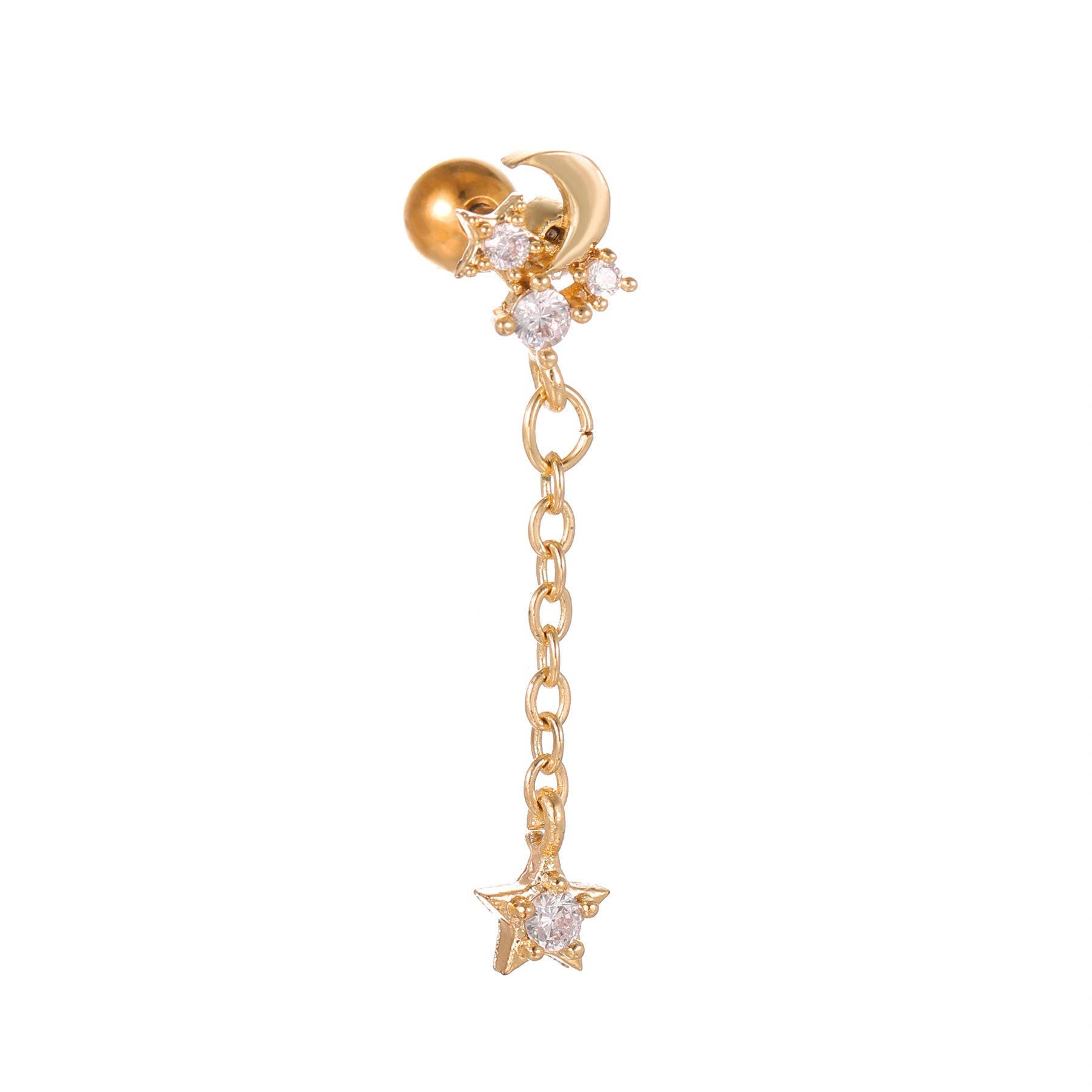 Star and Moon Cubic Zirconia Stainless Steel Cartilage Earring
