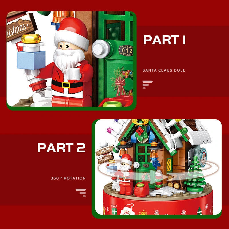 Rotating LED Music Box Christmas Tree Ornaments for Kids DIY Building Blocks