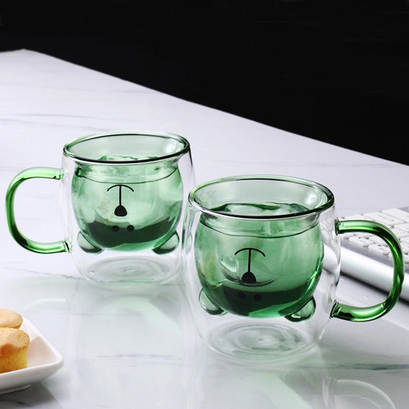 Creative Bear Double Coffee Milk Glass for Kids Summer Drinks