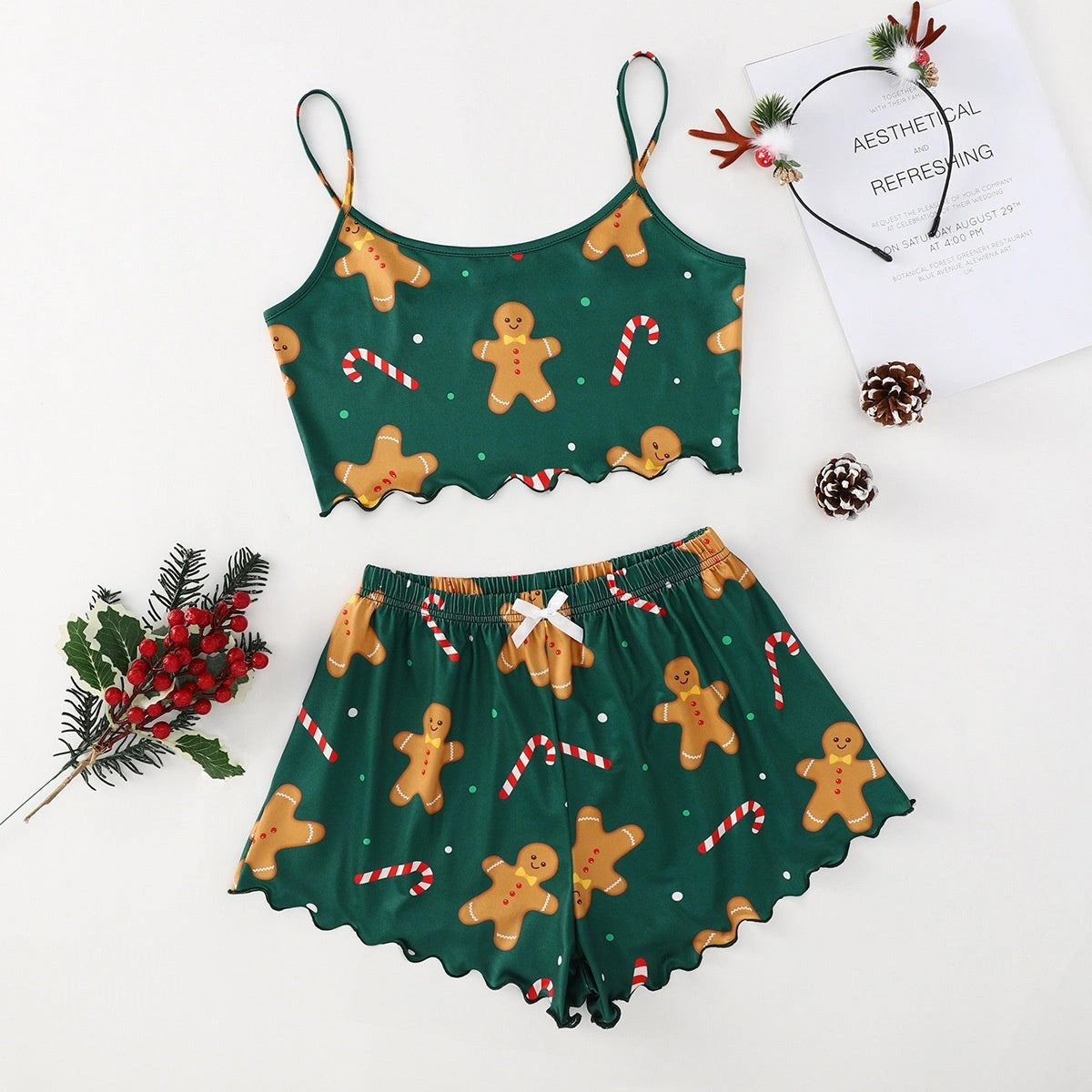 Christmas-themed thin milk silk pajamas set for women with European and American style