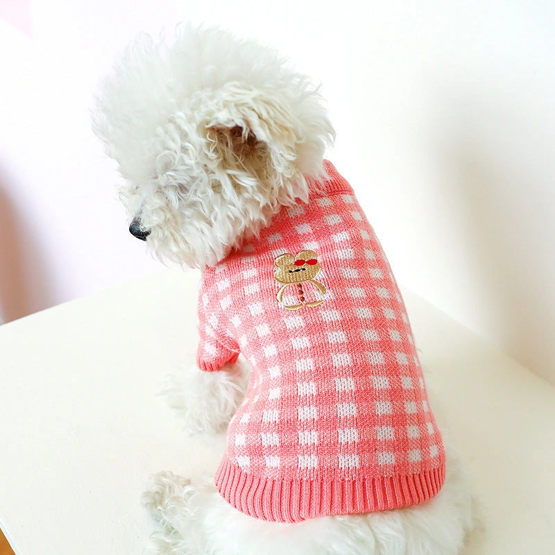 Bowknot Hollow Knit Dog Sweater with Lattice Pattern