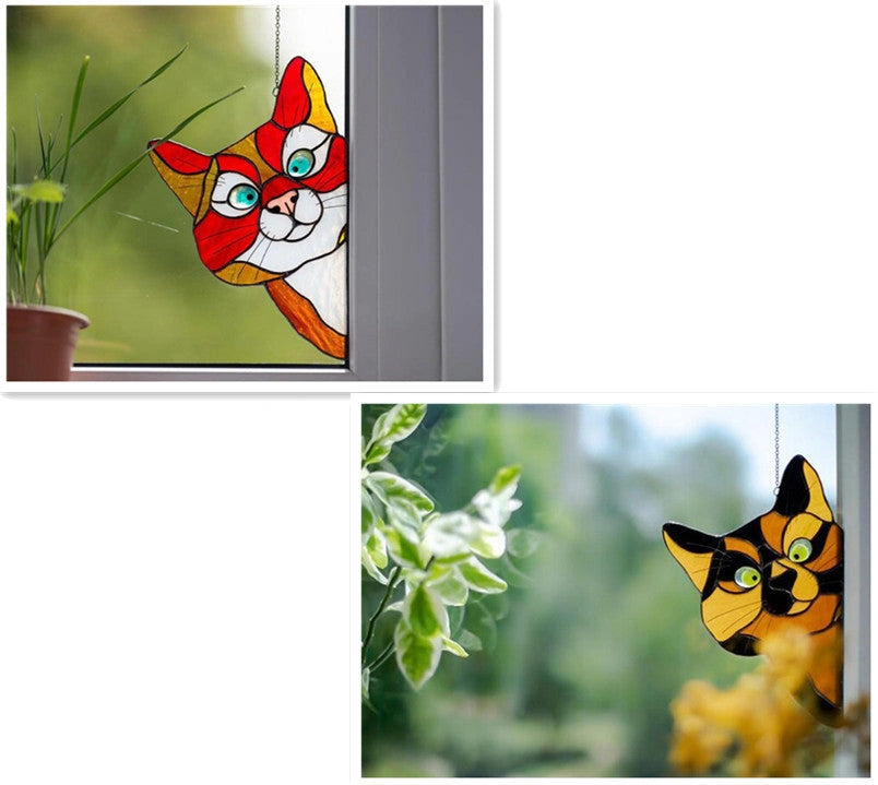 Stained Glass Cat Window Hanger Decoration - Reusable PVC Sticker