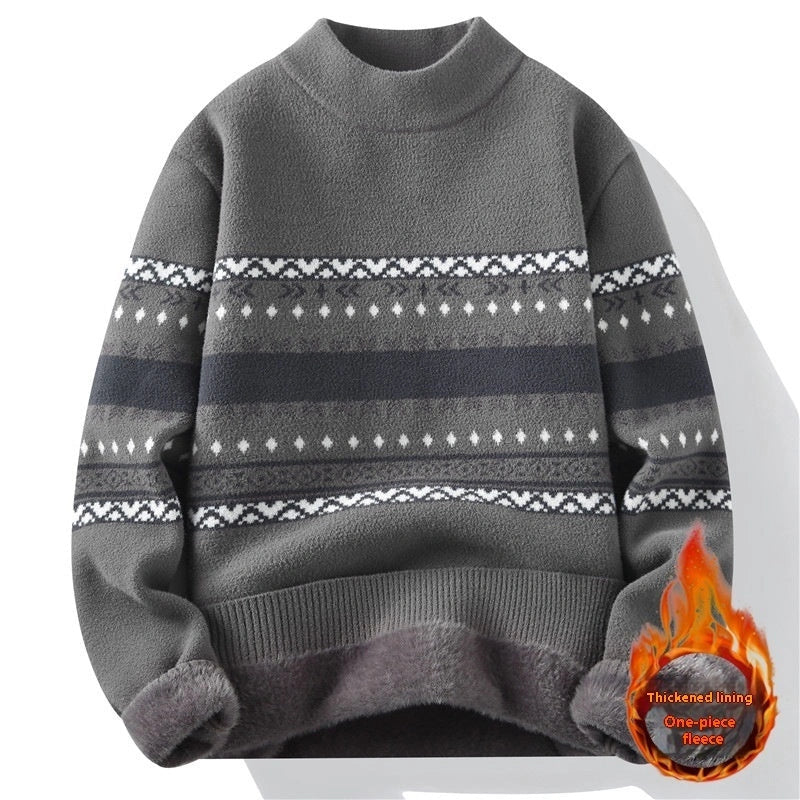 Men's Mock Neck Velvet Knit Pullover for Autumn and Winter