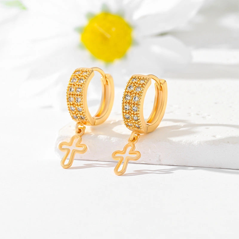 Gold-plated Cross Earrings with Multi-style Design