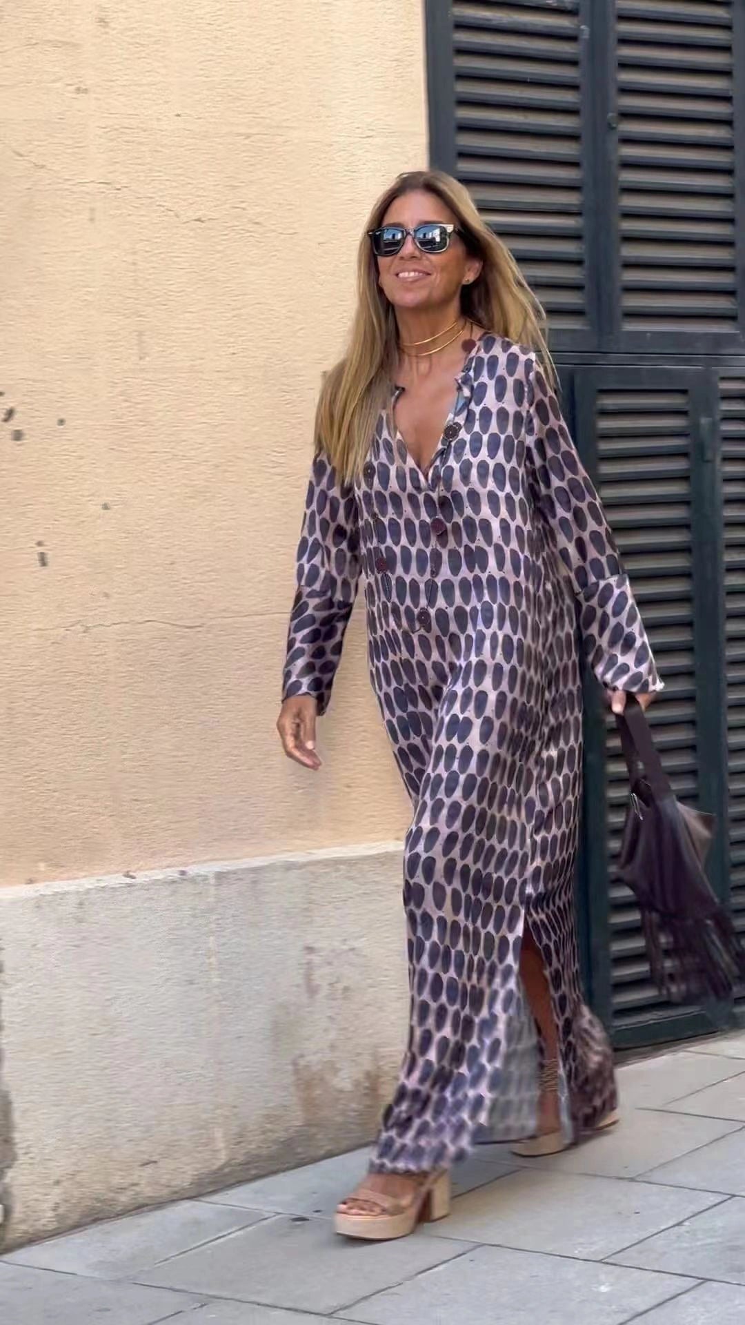 Stylish Geometric Print V-neck Long Dress for Women