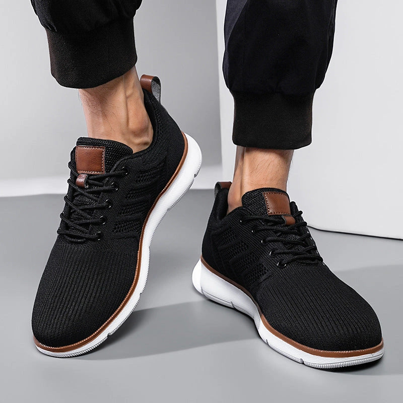 Men's Fashion Lace-up Mesh Sneakers with Woven Design
