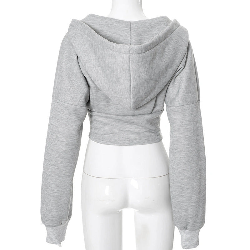 Slim-fit Zipper Hoodie Cardigan with Long Sleeves for Women