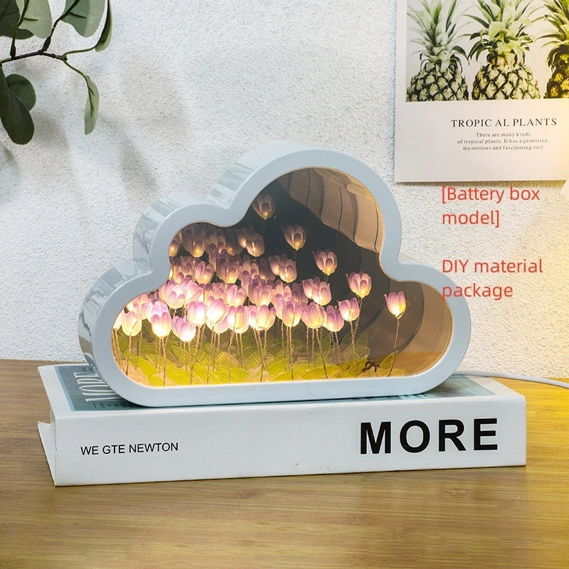 DIY Tulip Night Lamp with Decorative Mirrors and LED Table Lights