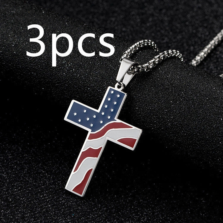 Stainless Steel Flag Cross Necklace for Men