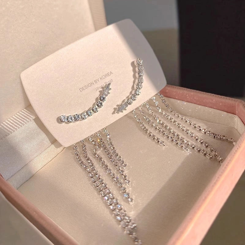 Sterling Silver Sparkling Zircon Fringe Earrings
