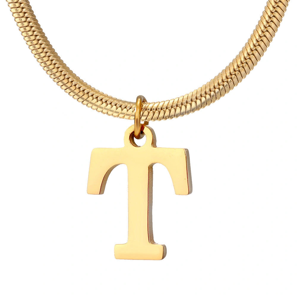Minimalist A-Z Letter Pendant Necklace in Gold-Coloured Stainless Steel