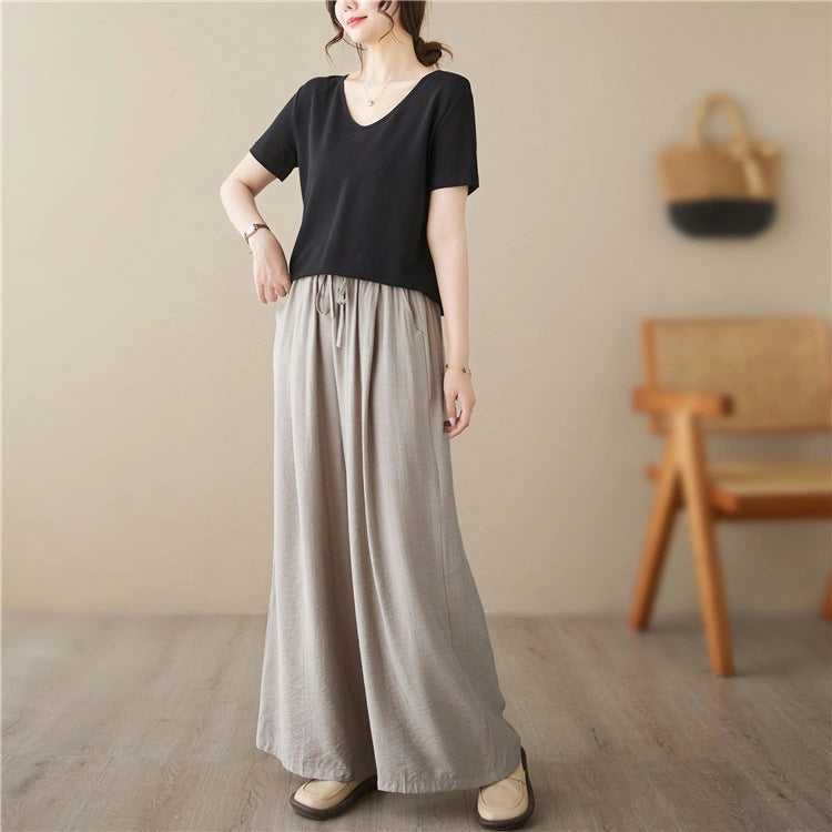 Stylish Plus Size Wide Leg Straight Casual Trousers