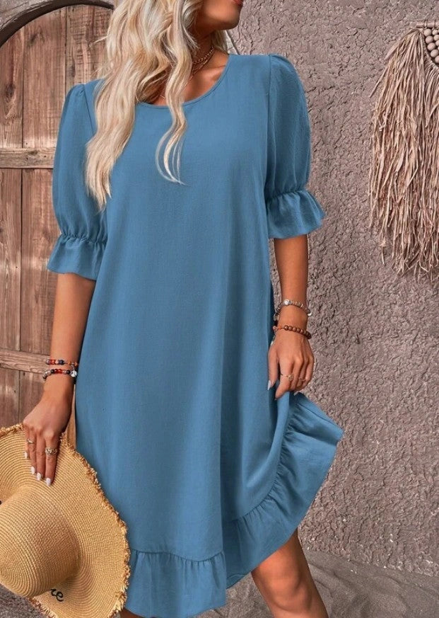 Stylish Cotton Linen Ruffle Dress for Summer