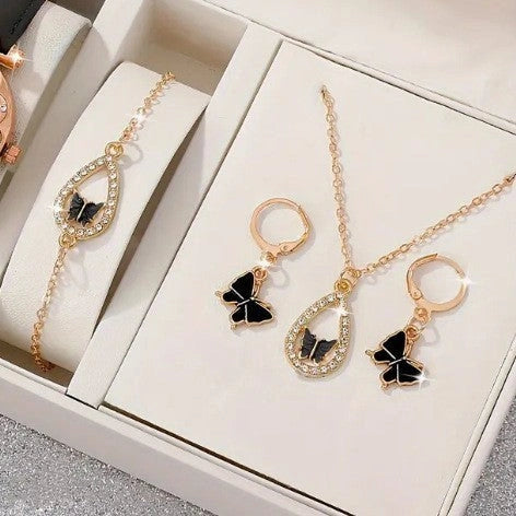 4PCS Set Women's Butterfly Necklace, Bracelet, Earrings, and Ring in Alloy