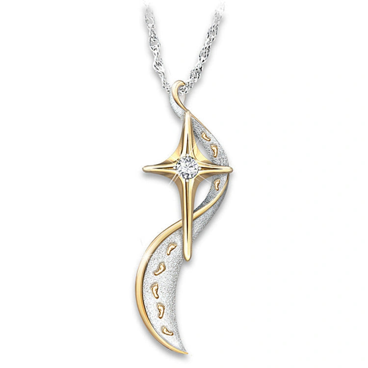 Gold-plated Footprint Cross Pendant Necklace with Adjustable Chain