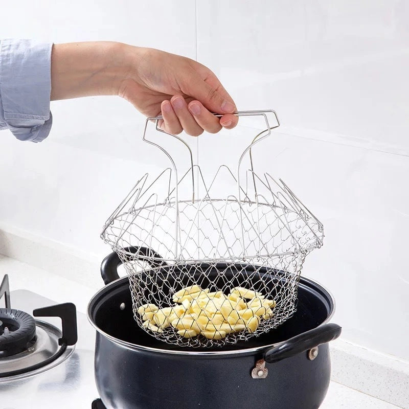 Stainless Steel Deep-fry Basket with Cool-Touch Handles and Easy Draining