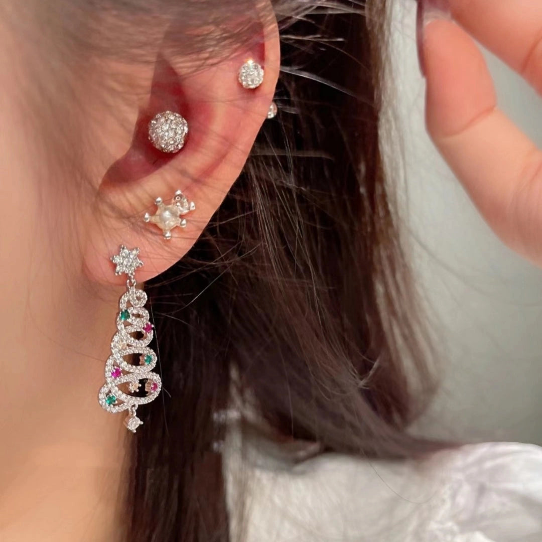 Christmas Tree Tassel Earrings with Colourful Zircon Inlays for Women