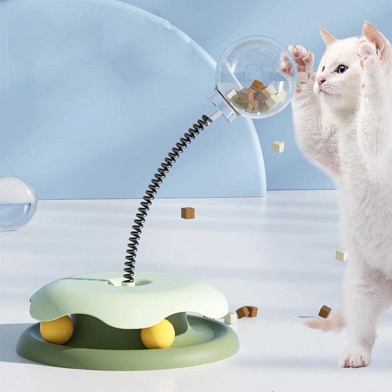Interactive Cat Toy with Treat Dispenser and Spring Ball