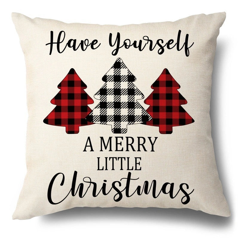 Christmas Hugging Pillowcase Flax Elk Design Sofa Cushion Cover