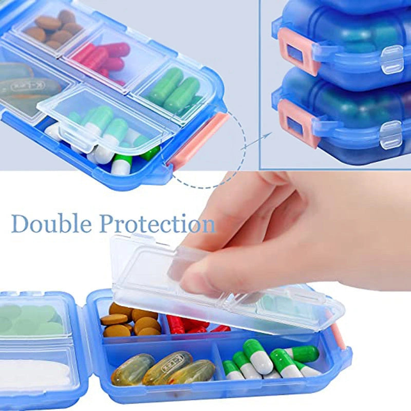 10-Grid Moisture-Proof Travel Pill Organizer for Daily Medication Management