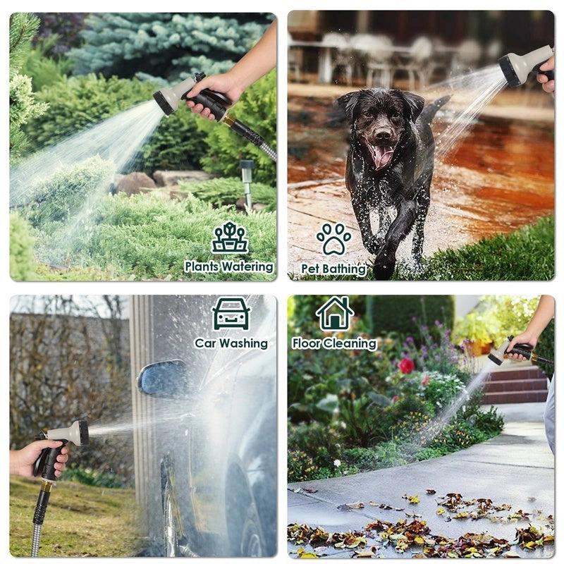 Stainless Steel Metal Garden Hose, 100ft with 10 Spray Patterns, Kink-Free