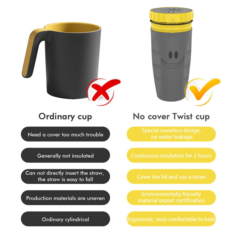 Twist Cup Travel Mug with Double Insulation and Straw Compatibility