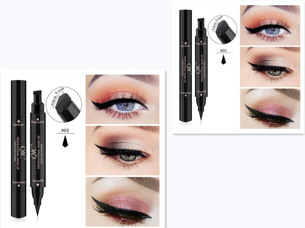 Double-headed wing seal eyeliner with carbon black formula