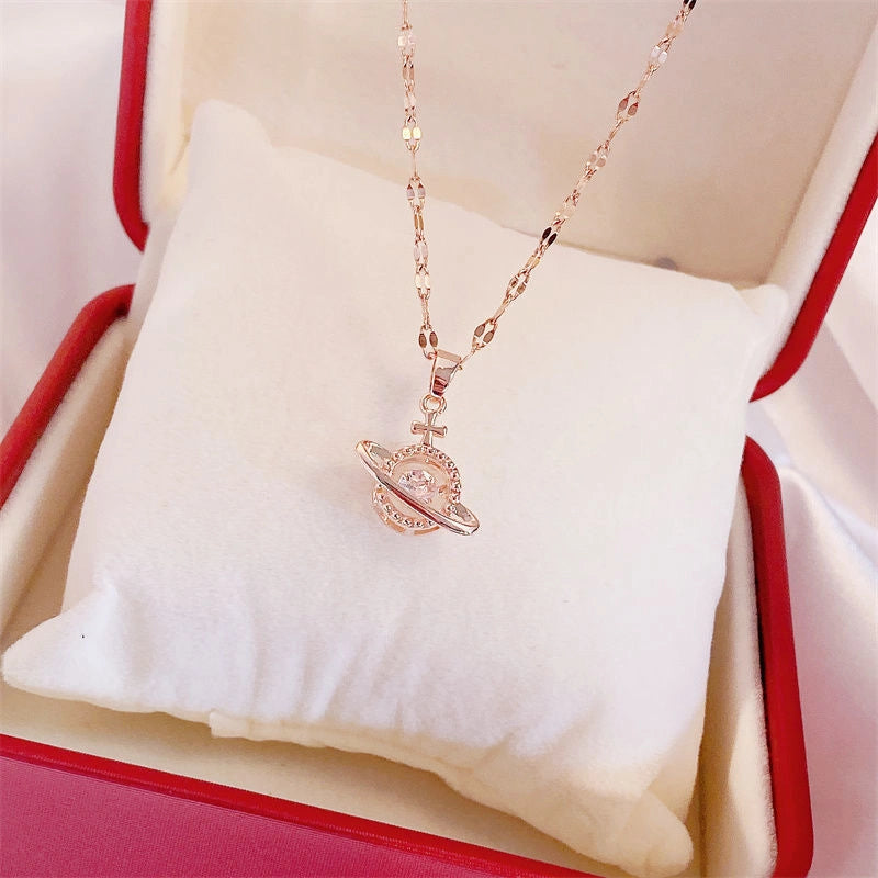 Valentine's Day Titanium Steel Perfume Bottle Pendant Necklace with Zircon Detail