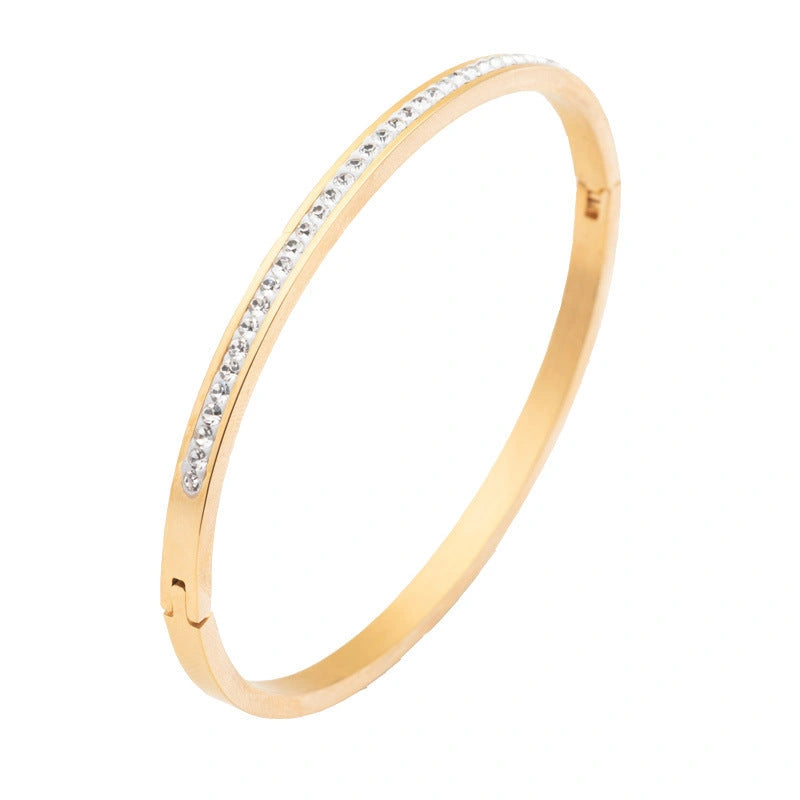 Single Row Stainless Steel Bracelet With Diamond Opening in Gold, Rose Gold, or Steel