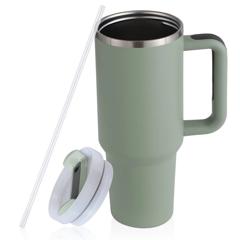 40oz stainless steel coffee mug with handle and straw, BPA-free