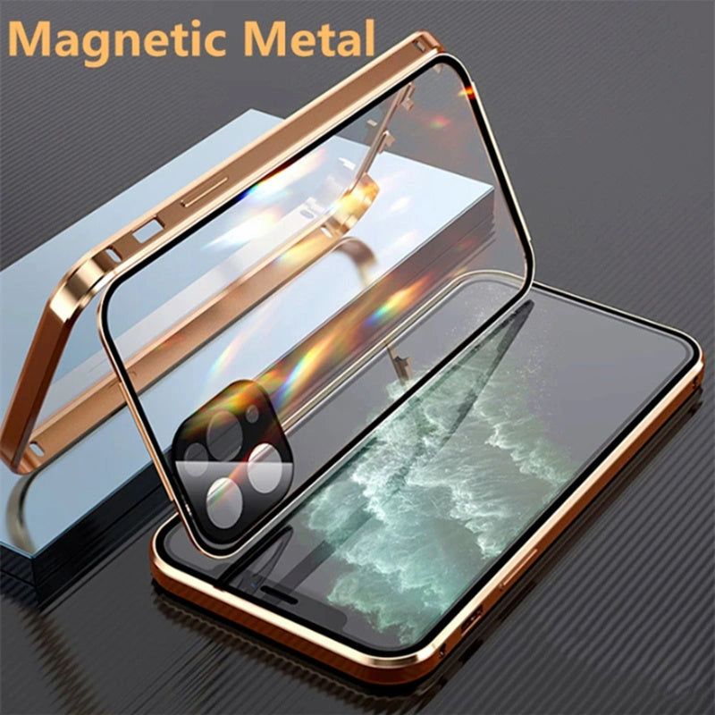 Compatible with Apple iPhone, Metal Frame Buckle Double-sided Glass Phone Case