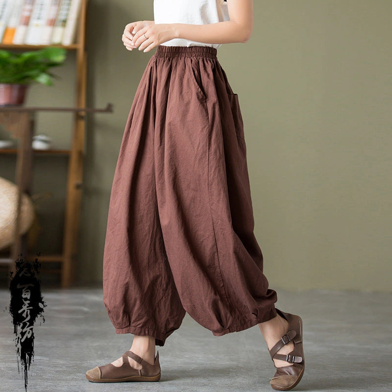 Cotton Linen Women's Sand Washed Linen Bloomers in One Size